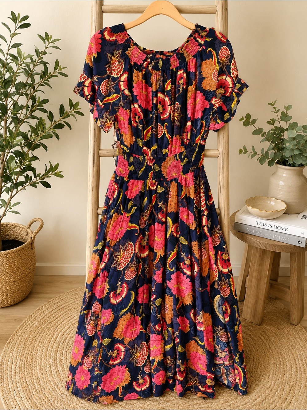 Jaase Navy Maxi Dress with Pink & Orange Floral Print
